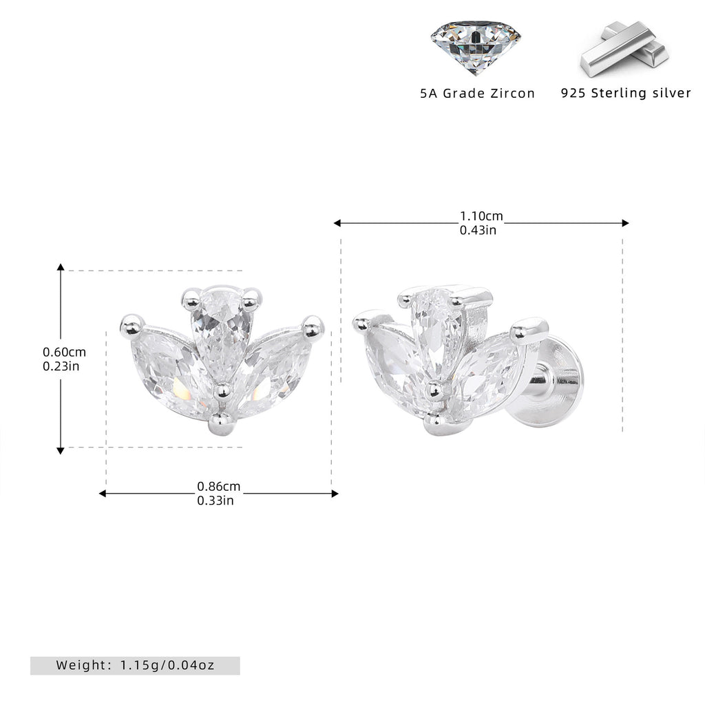 S925 Sterling Silver Inlaid Zirconium Piercing Ear Stud Nose Stud