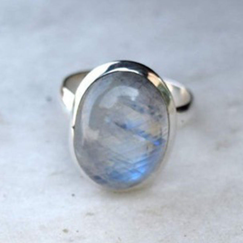 Vintage Thai Silver Moonstone Ring European And American Popular Hand Jewelry