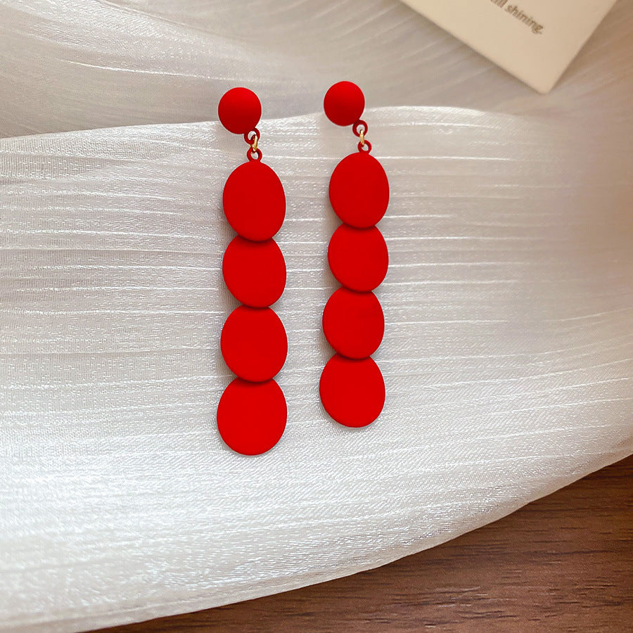 Silver Needle Oval Spray Paint Tassel Earrings Trendy Fashion