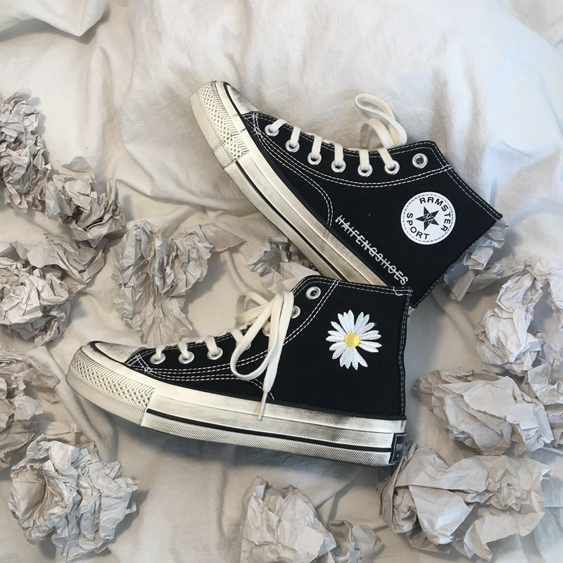 Retro student high-top black canvas shoes