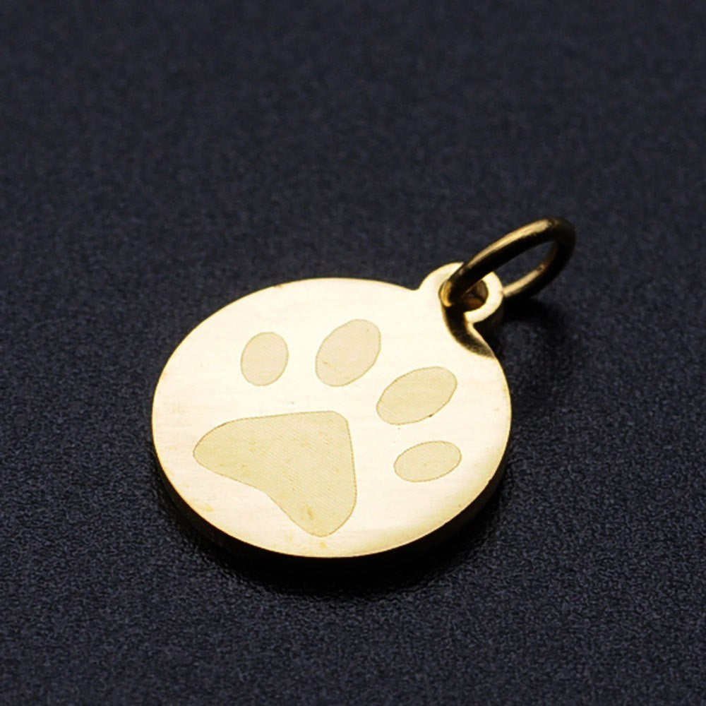 Stainless Steel Titanium Steel Engraved Name Cat Paw Dog Paw Pendant