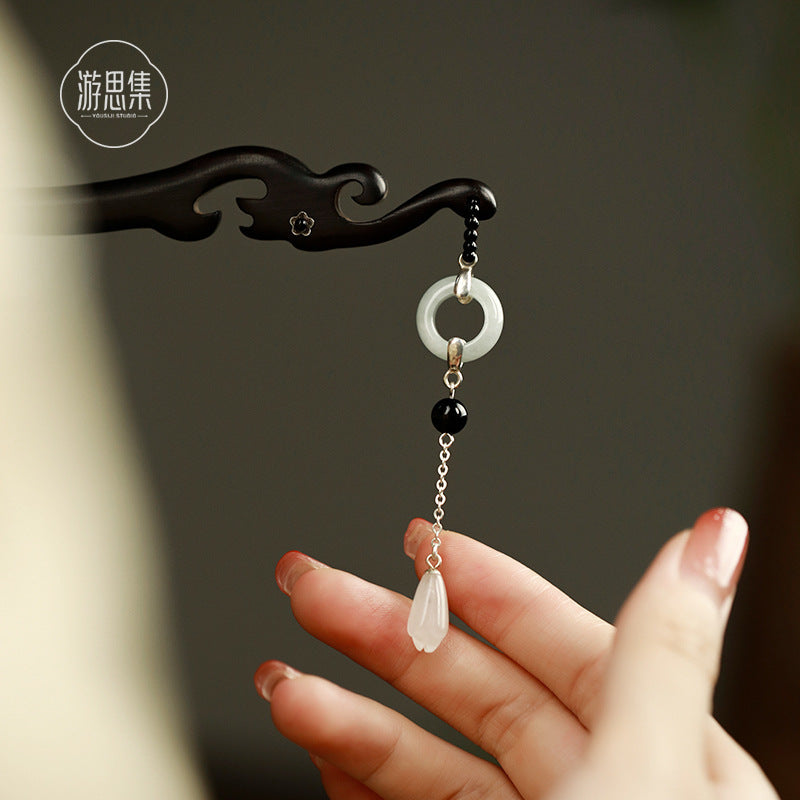 Simple Daily Brocade Wooden Tassel Hairpin