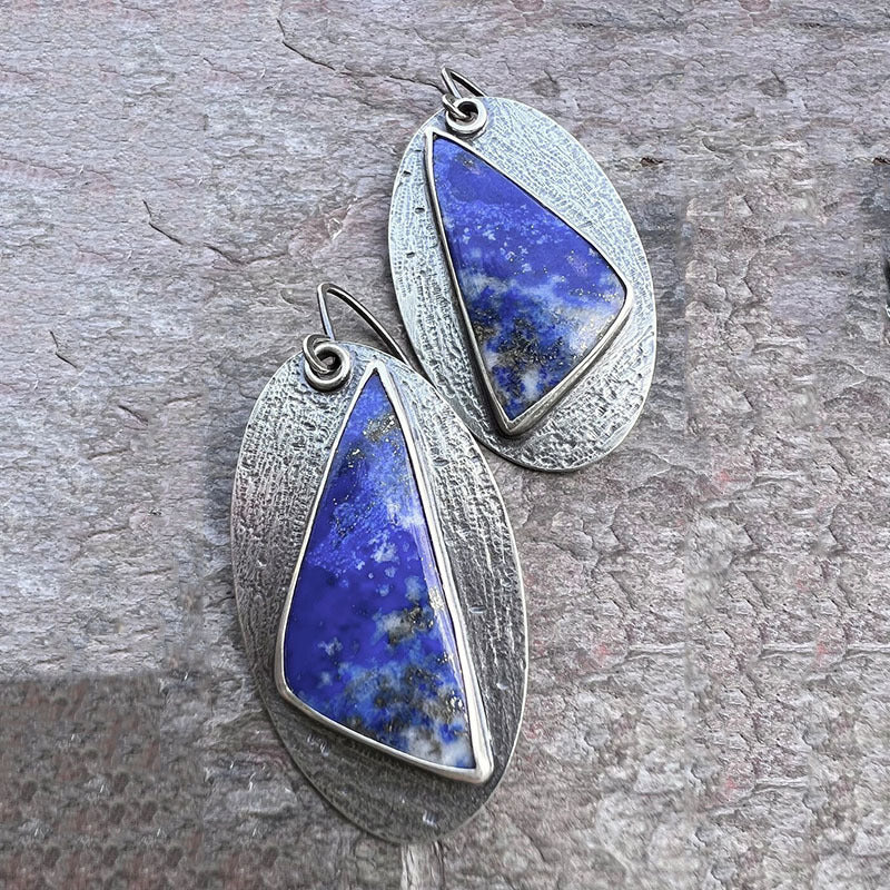 New Geometric Triangle Navy Blue Enamel Earrings