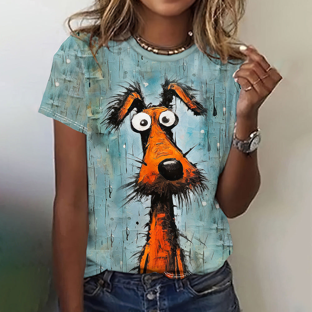 Printed Animal Casual Short-sleeved Top Female