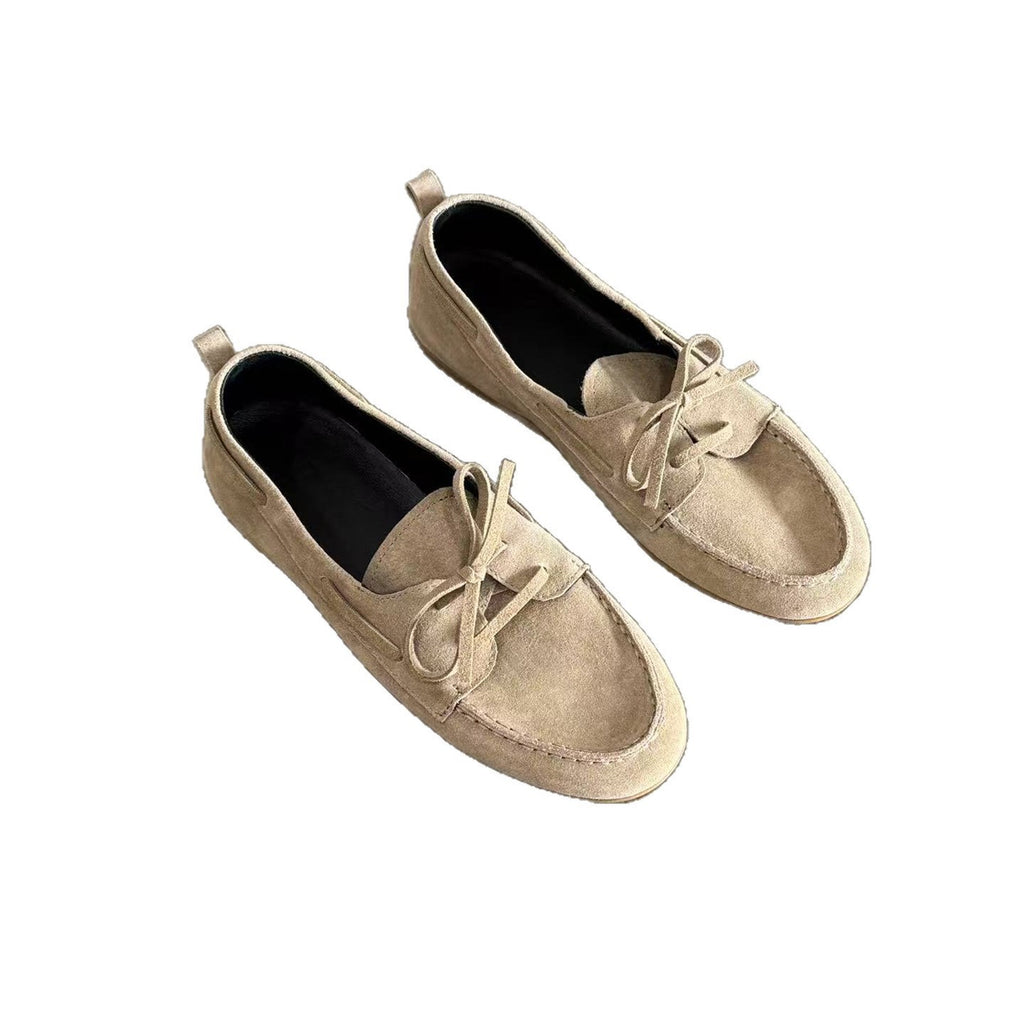 Sheepskin Version British Style Leather Flat Retro Lace Up Pumps