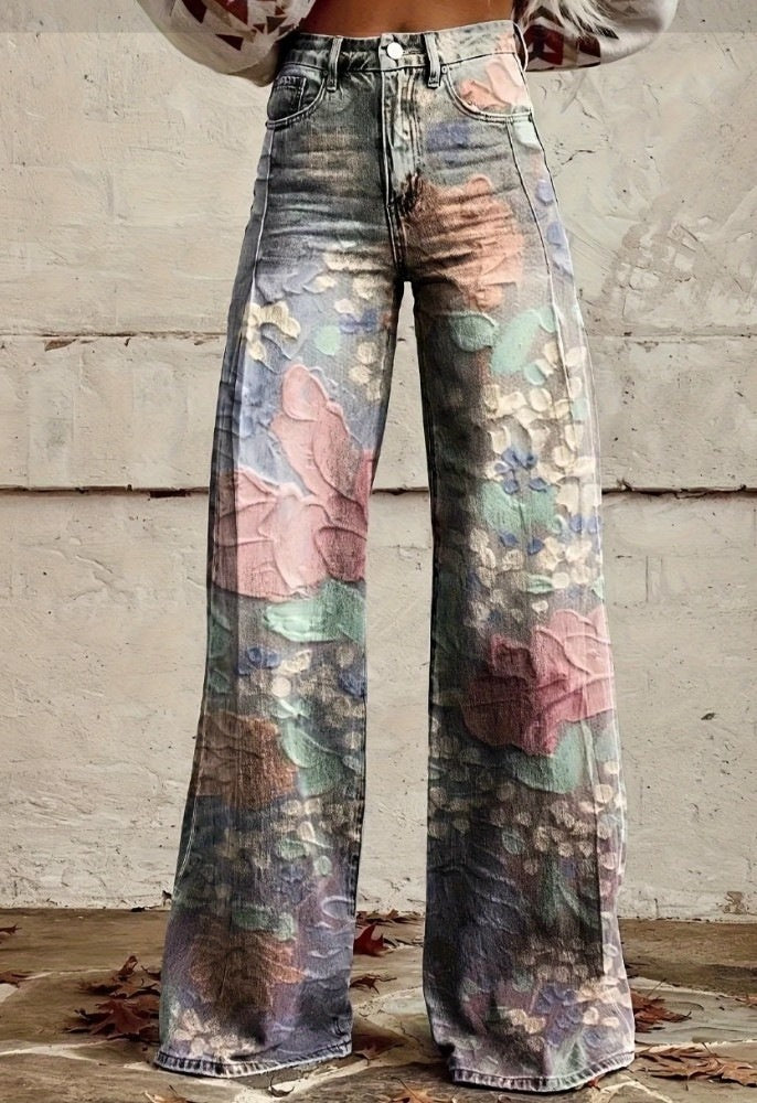 Plus Size Women's Casual Thin Wide Leg Imitation Jeans