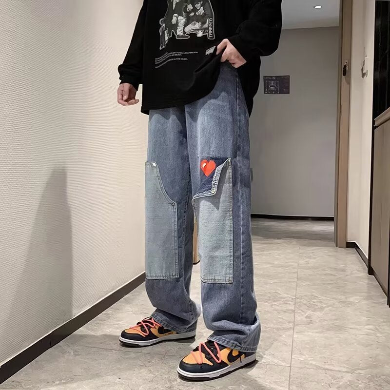Men's Trendy American Vintage Patch Jeans