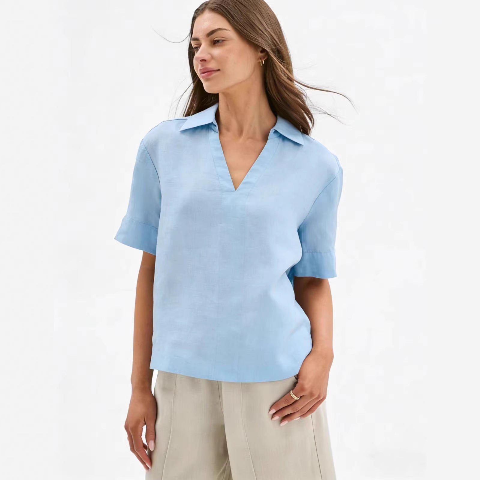 Summer Thin Figure-flattering Casual Faux Linen Top