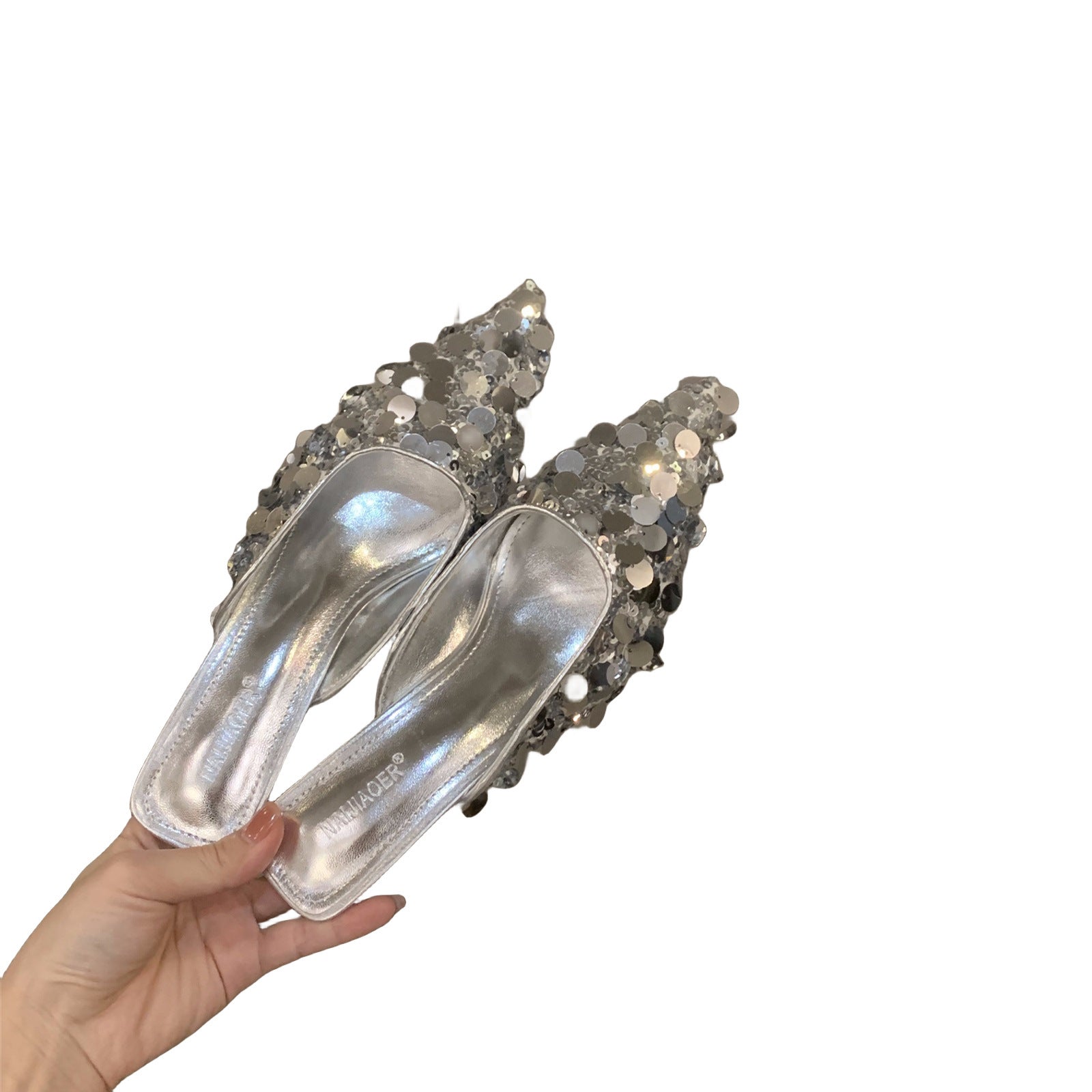 French Minority High Heel Silver Temperament Closed Toe Sandals