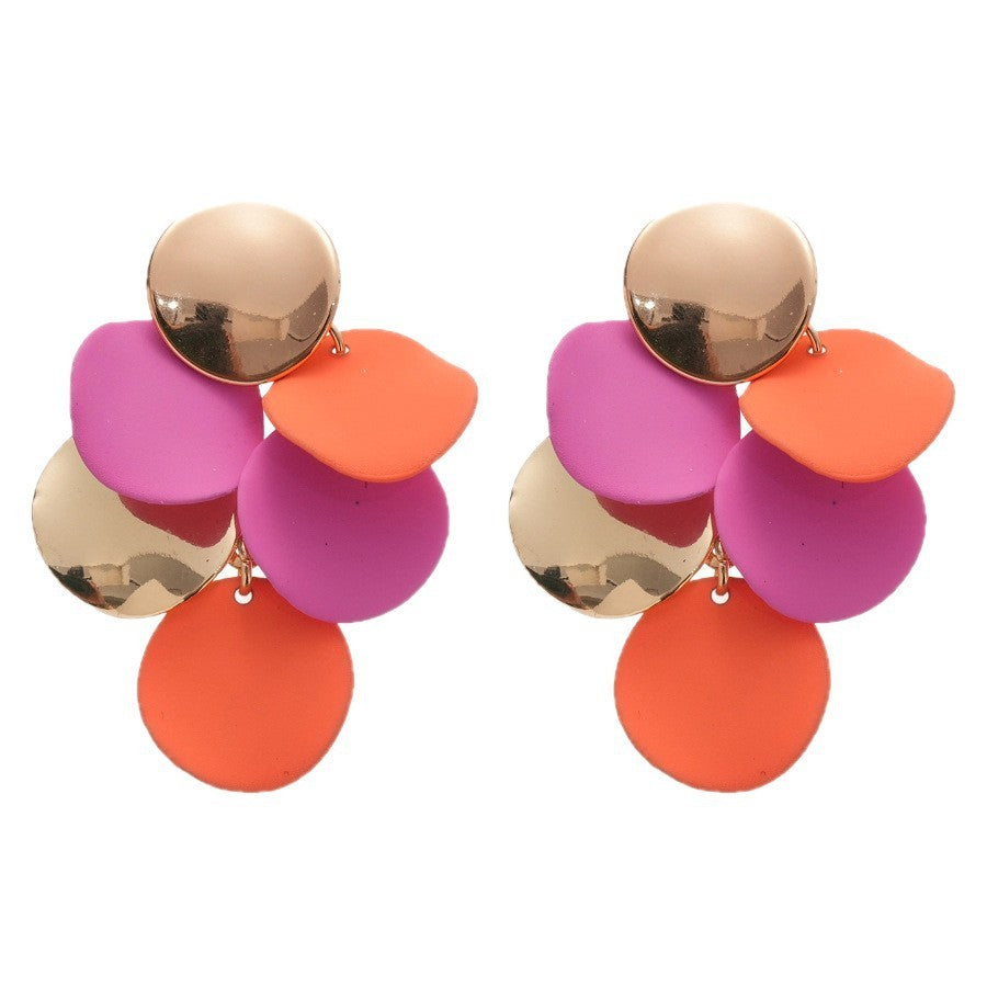 Silver Needle Oval Spray Paint Tassel Earrings Trendy Fashion