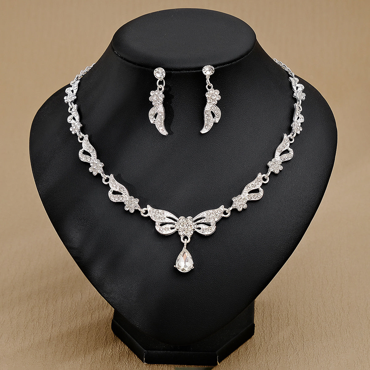 Rhinestone Pearl Earrings And Necklace Set Women