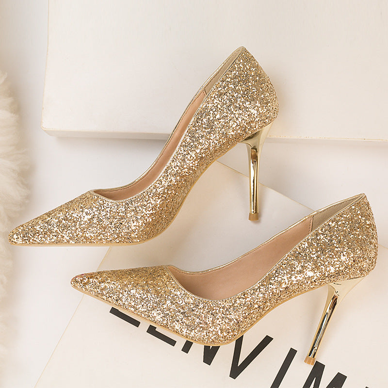 Women's Low-cut Pointed Toe Gradient Sequin High Heels