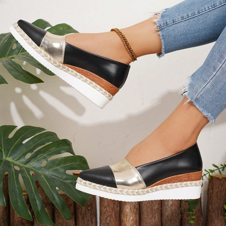 Pointed Toe Wedge Hemp Rope Thick Bottom Multicolor Casual Pumps