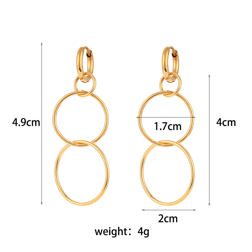 Simple Popular Stainless Steel Plated 18K Gold Long Circle Buckle Earrings
