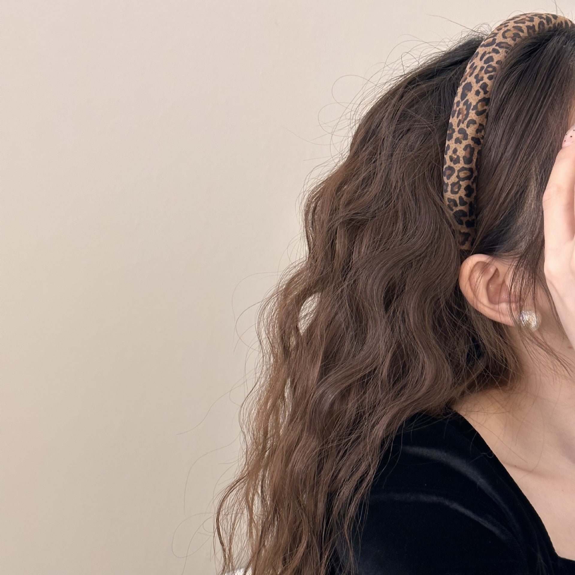 Fashionable All-matching Vintage Leopard Print Velvet Sponge Headband