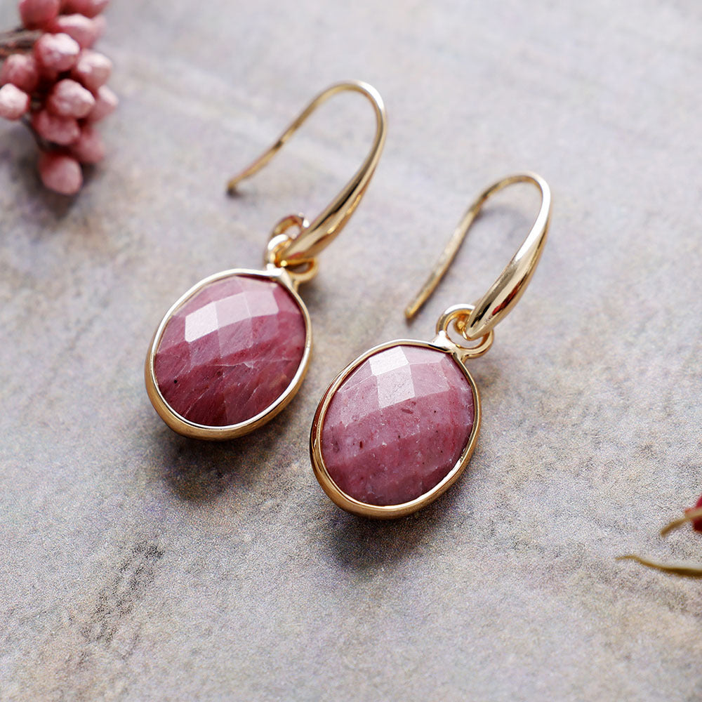 Natural Stone Crystal Geometric Eardrops Ear Hooks Earrings