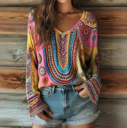 Women's Loose And Stylish Long Sleeves T-shirt Mild Luxury Retro Picture