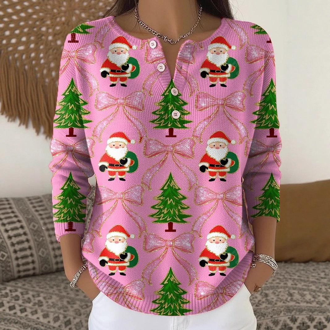 Digital-printed Large Wide-button Brushed Long-sleeve Shirt