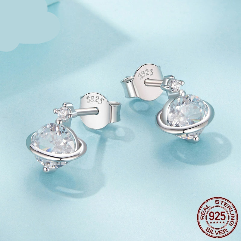 Silver Ziyun Original Simplicity Shining Zircon Planet Earrings
