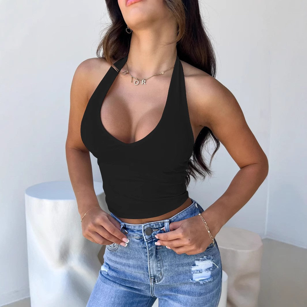 Fashionable Casual Women's Solid Color Minimalism Halter Top