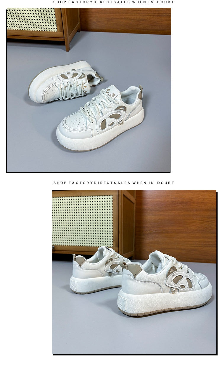 Platform Sneakers Non-slip Sports Casual Black And White Panda Comfortable Breathable Lace Up White Shoes