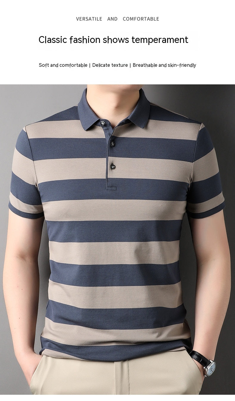 Men's Polo Shirt Short-sleeved Lapel T-shirt Striped Business Casual Lead Basic All-matching