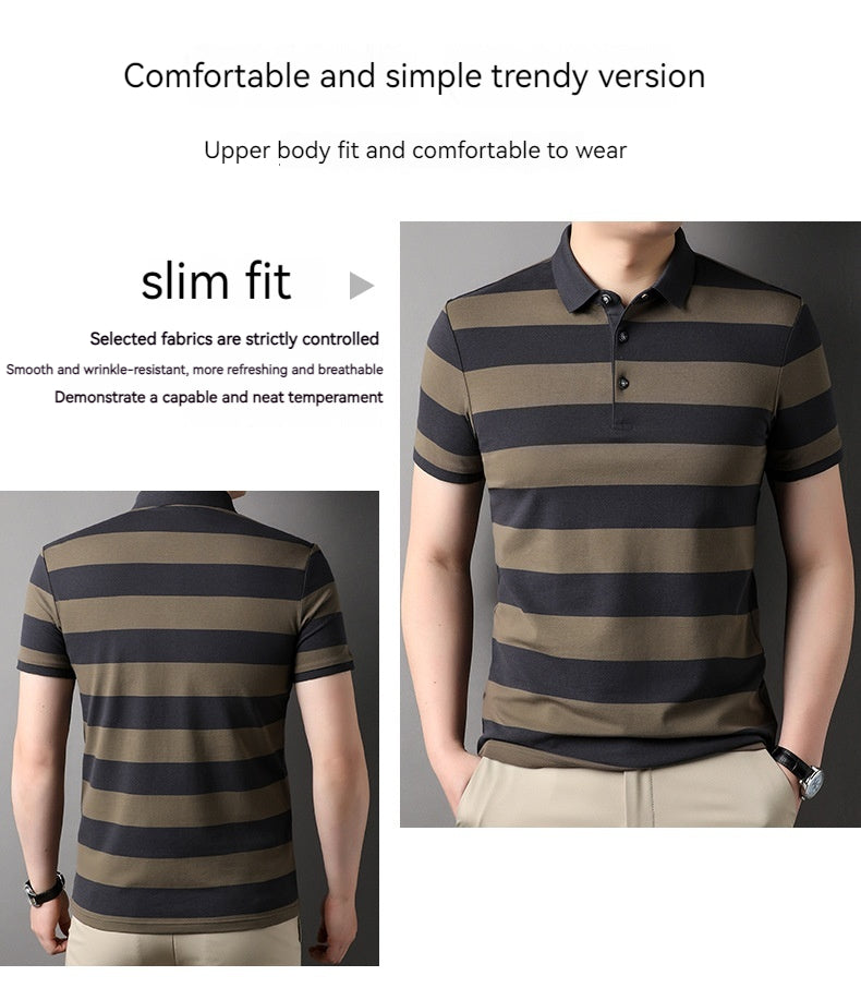 Men's Polo Shirt Short-sleeved Lapel T-shirt Striped Business Casual Lead Basic All-matching