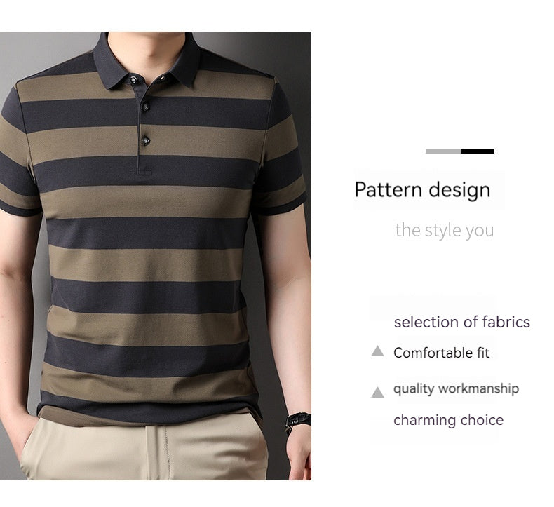 Men's Polo Shirt Short-sleeved Lapel T-shirt Striped Business Casual Lead Basic All-matching