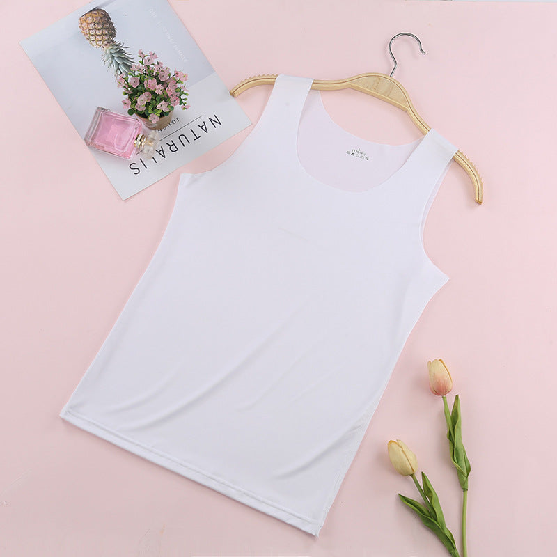 Traceless Vest Women's Summer Milk Silk Round Neck Bottoming Shirt