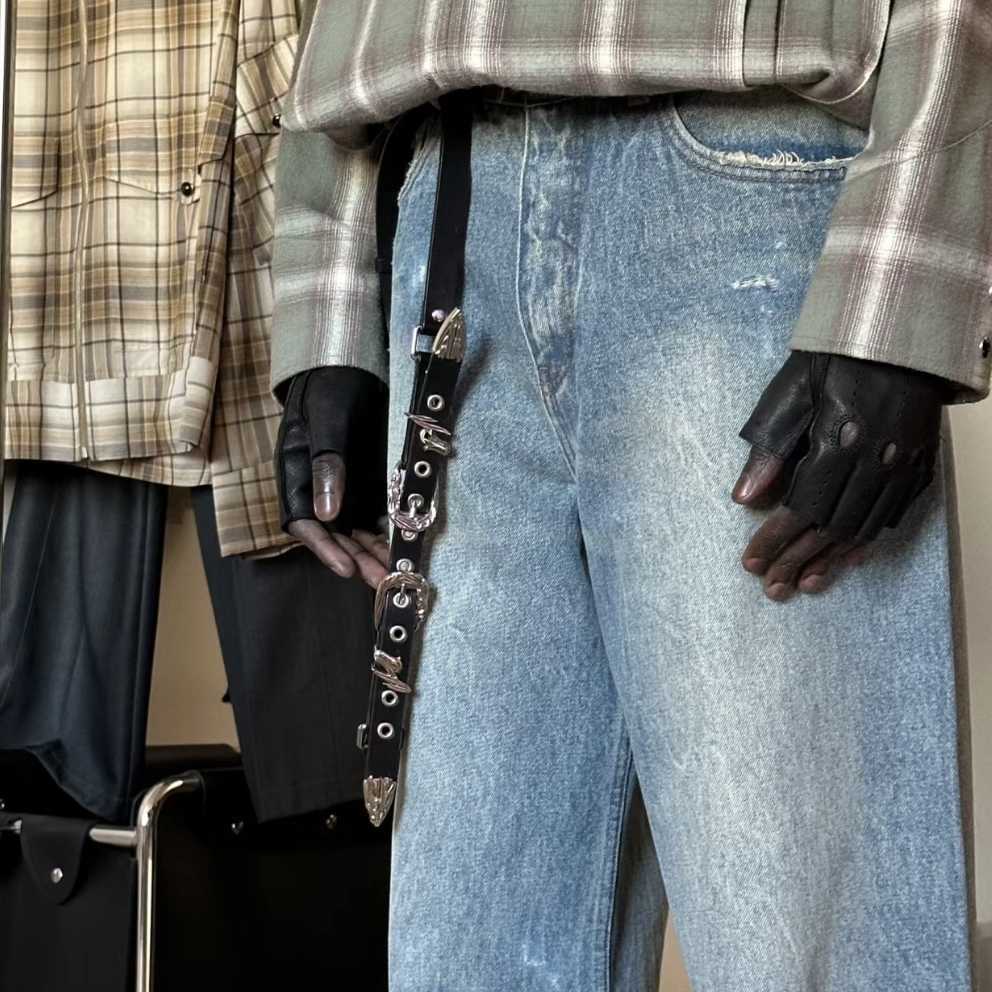 Double-headed Western Lily Retro Commuter Cowhide Belt