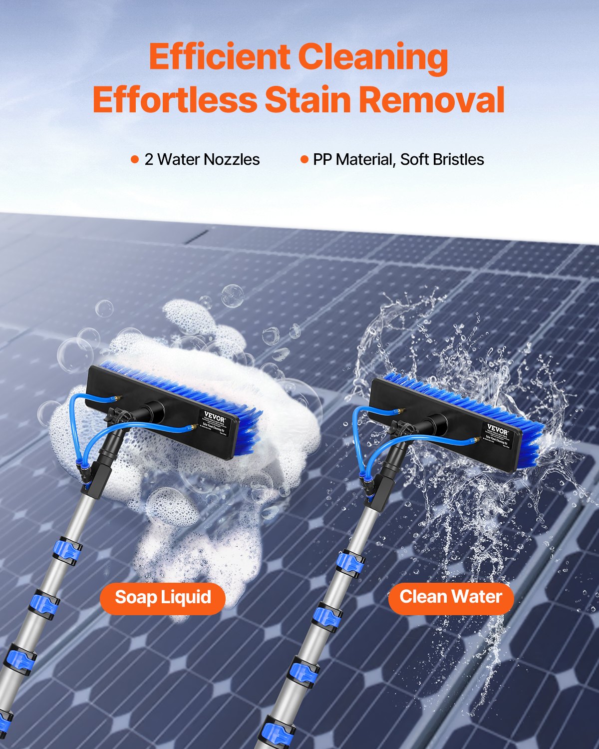 Water Fed Pole Kit, 30FT Solar Panel Cleaning Pole With Extendable Handle, 180° Rotatable Brush Head & 65.6FT Hose, Household & Outdoor Window Cleaner Tool For Caravan Solar Panel Deck