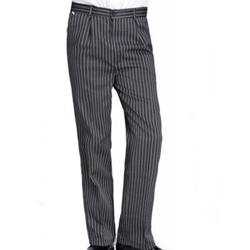 Kitchen Striped Chef's Pants And Dining Room Elastic Pants