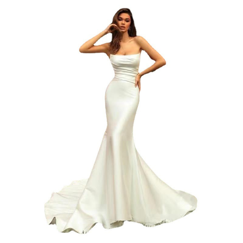 Women's Tube Top Satin Fishtail Gown