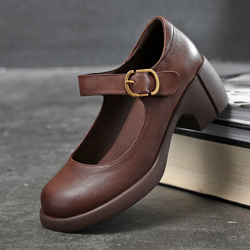 Vintage Mary Jane Women's Small Leather Shoes With Buckle