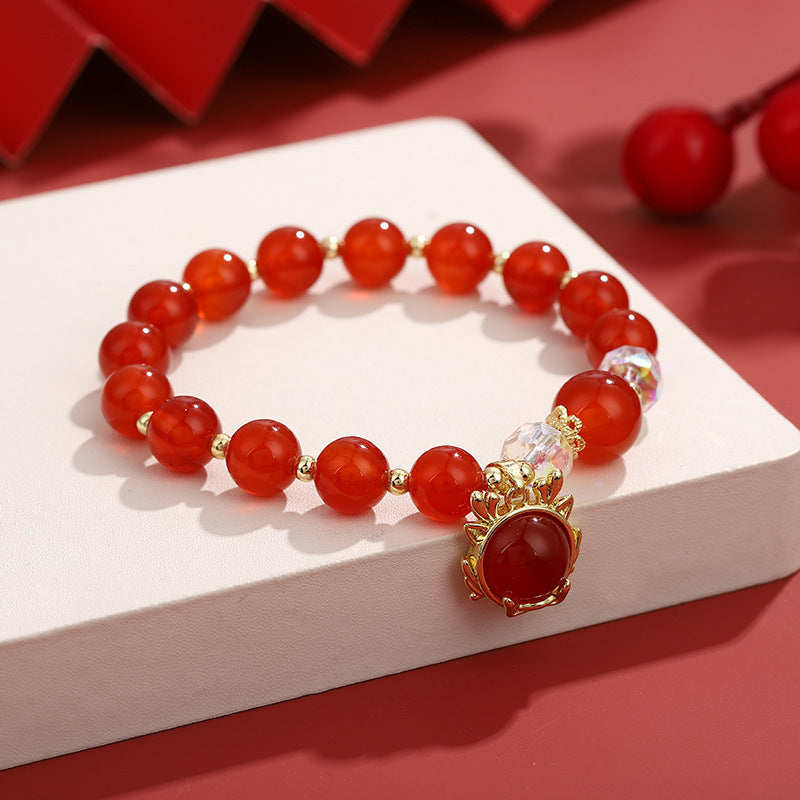 Chinese Style Beads String Bracelet Lucky Dragon Year Lucky Coin Agate Bracelet