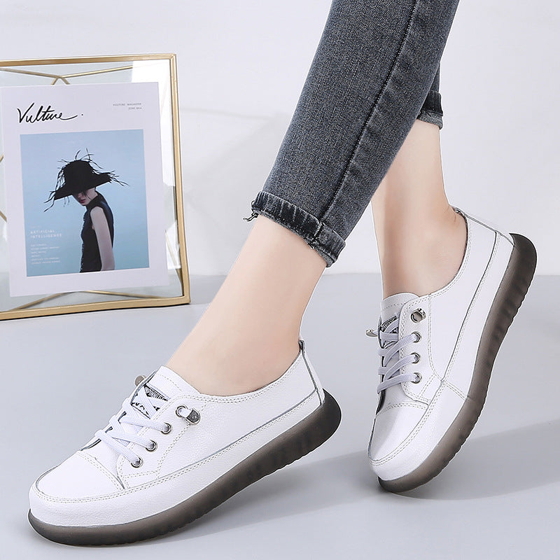 Women's Fashionable Casual Soft Bottom Leather Low-cut Sneakers