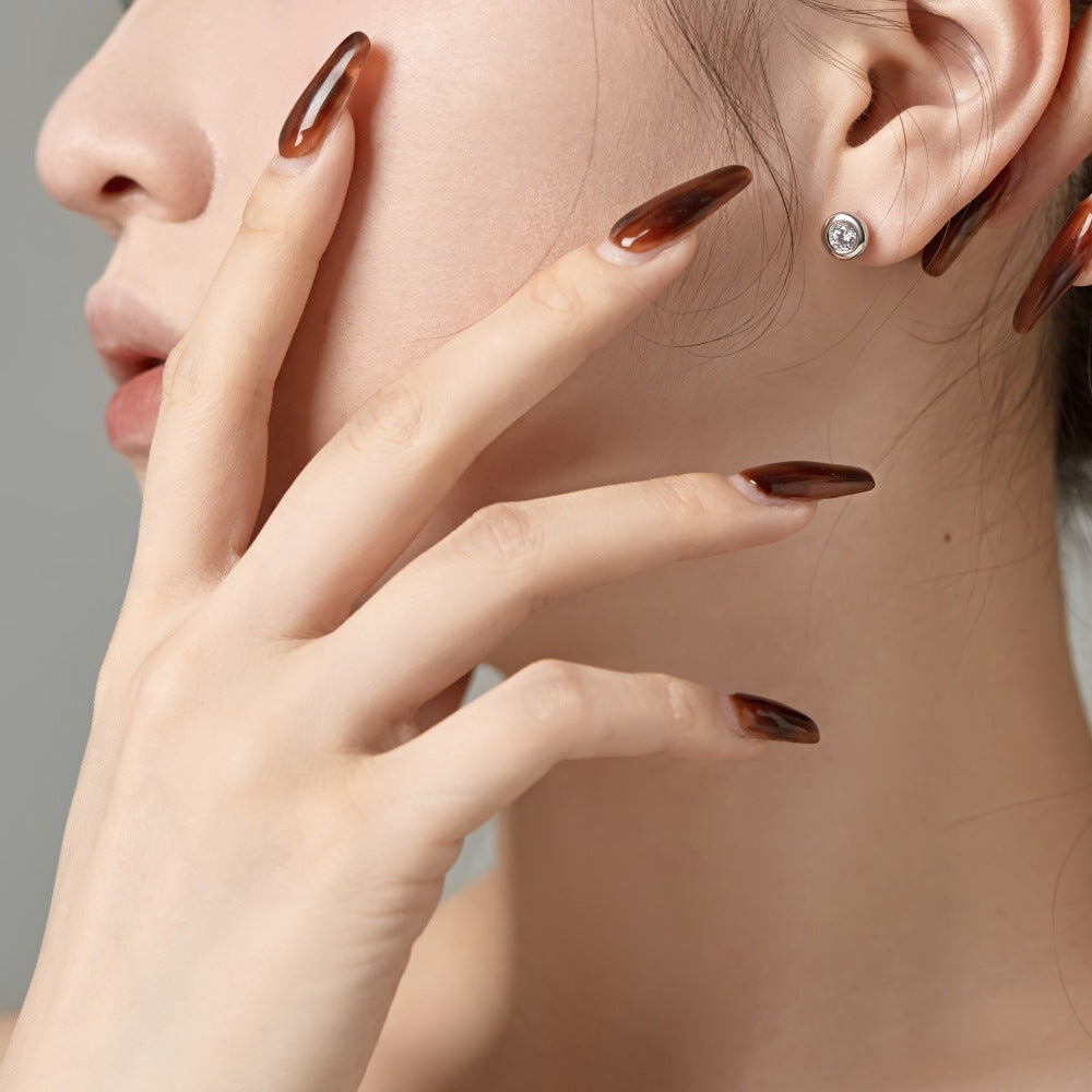 S925 Sterling Silver Glazed Surface Ear Stud Women's Bag Inlaid Zircon