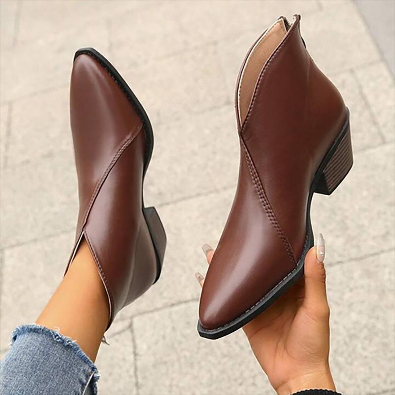 European And American Ladies Black Pointed Ankle Boots