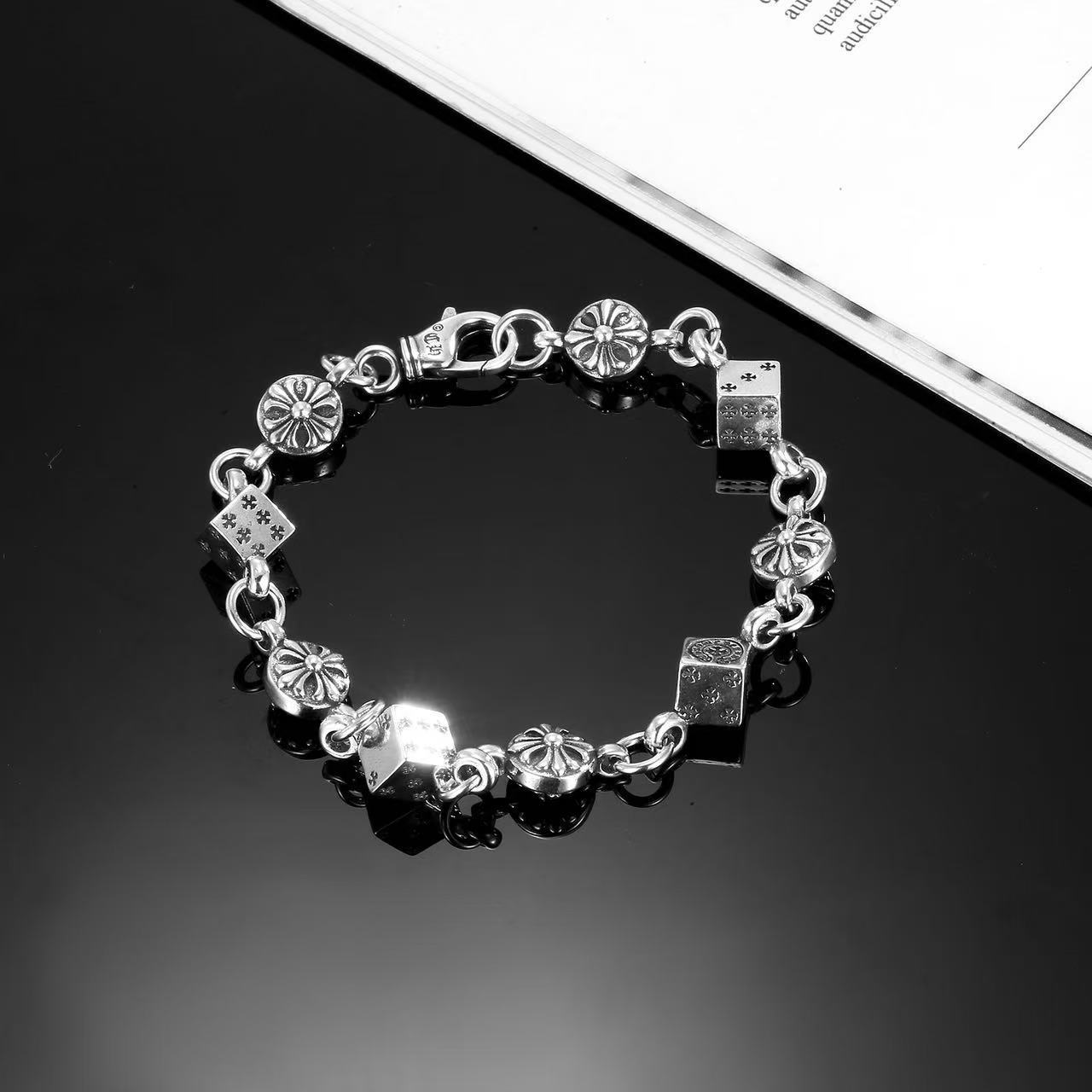 Silver Titanium Steel Dice Bracelet