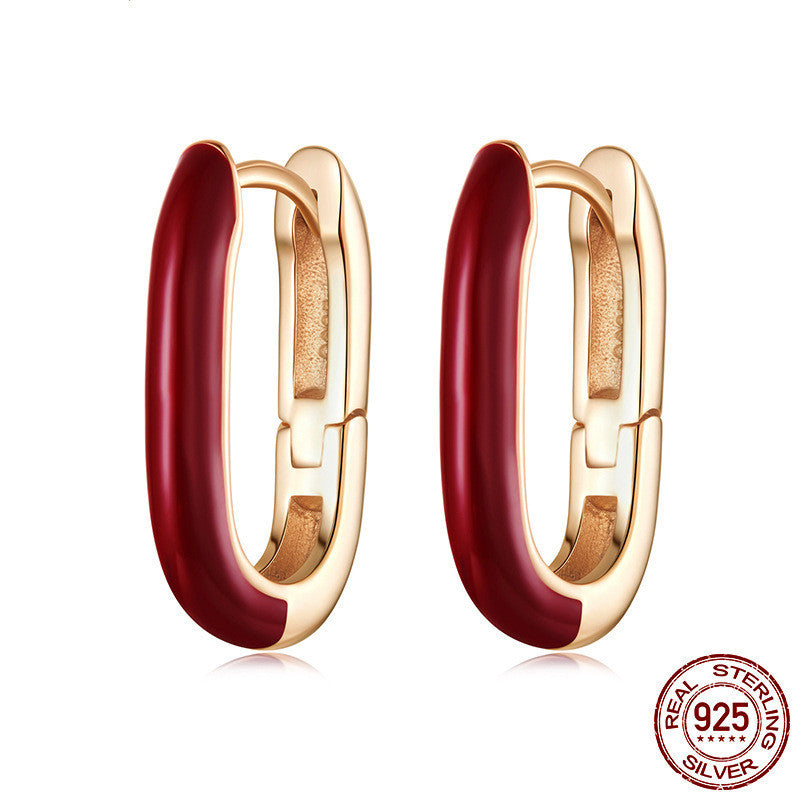 Original Geometric Angela Red Ear Clip Romantic Elegant S925 Sterling Silver