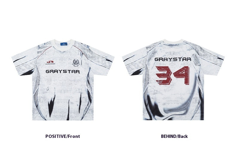 Short Sleeve Round Neck Black And White Printed T-shirt