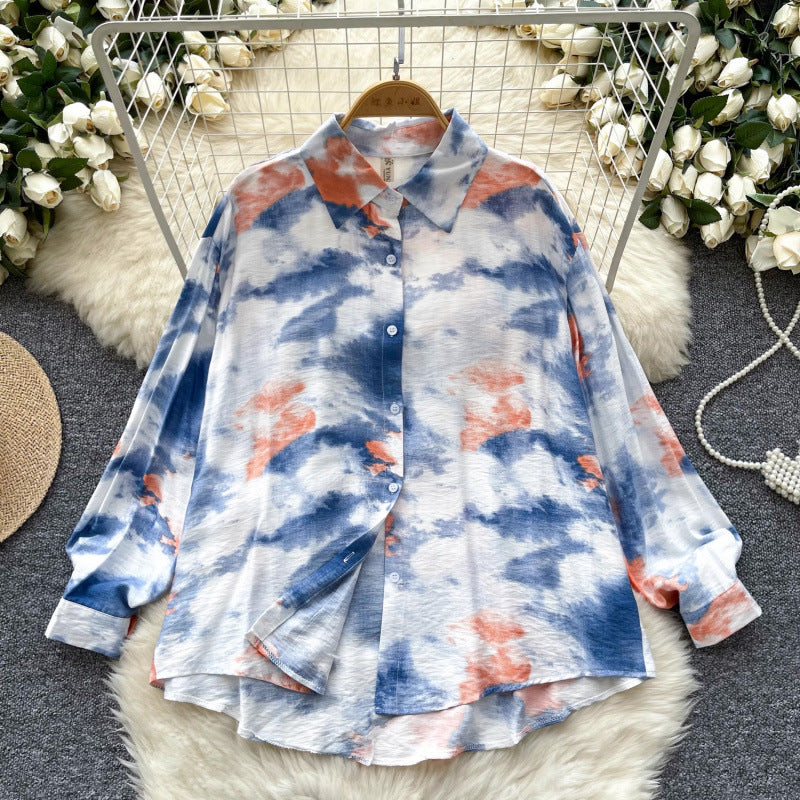 Retro French-style Printed Womens Autumn Loose Slimming Top