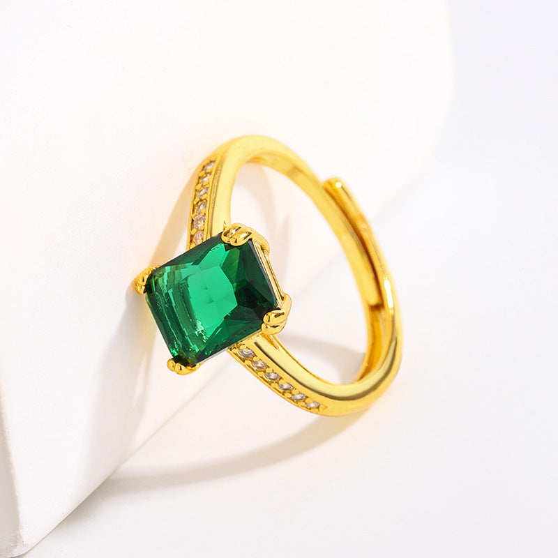 Fashion Japanese Style Simple Retro Electroplated 18K Square Zircon Ring