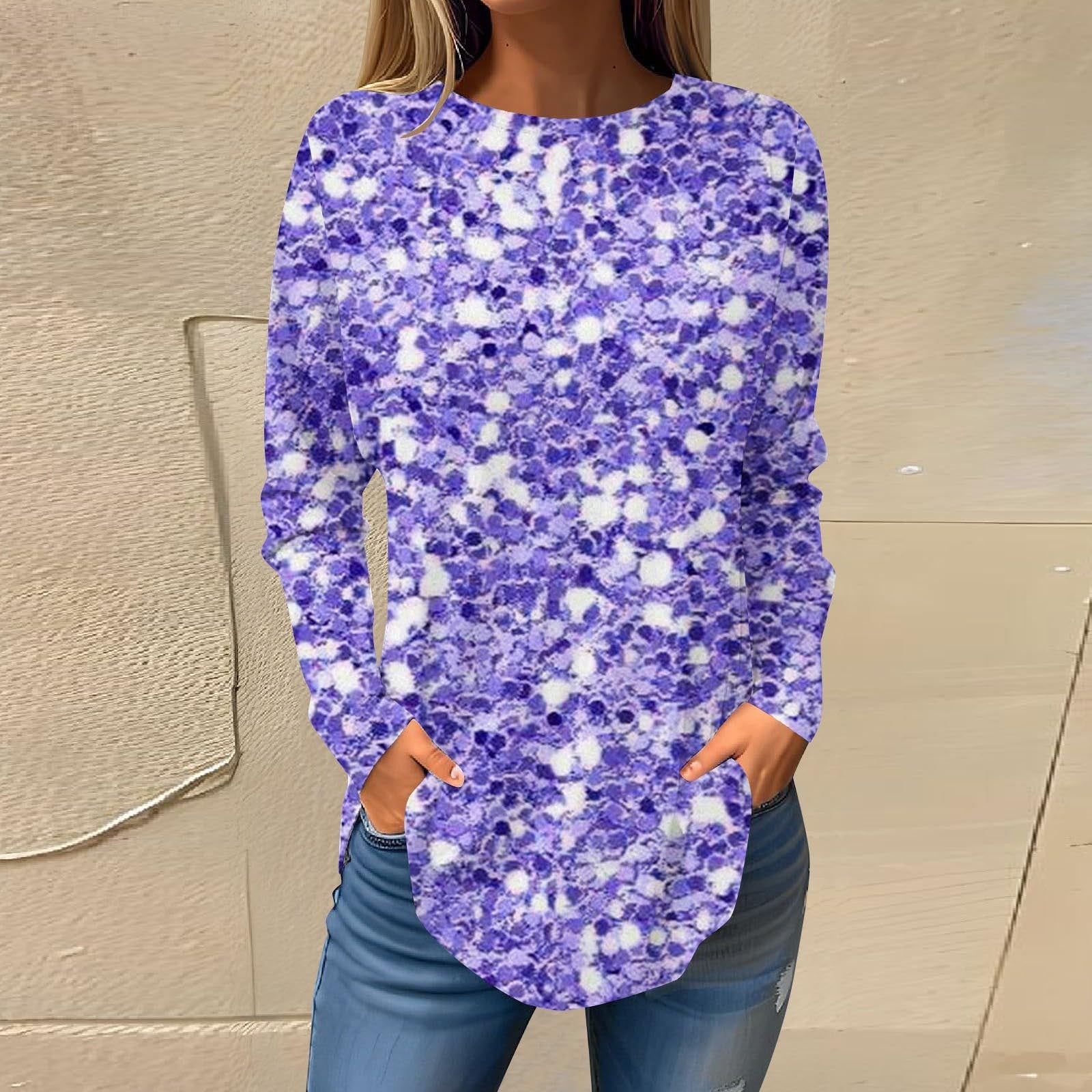 Women's Printed Wear Leisure Round Neck Long Sleeve Top