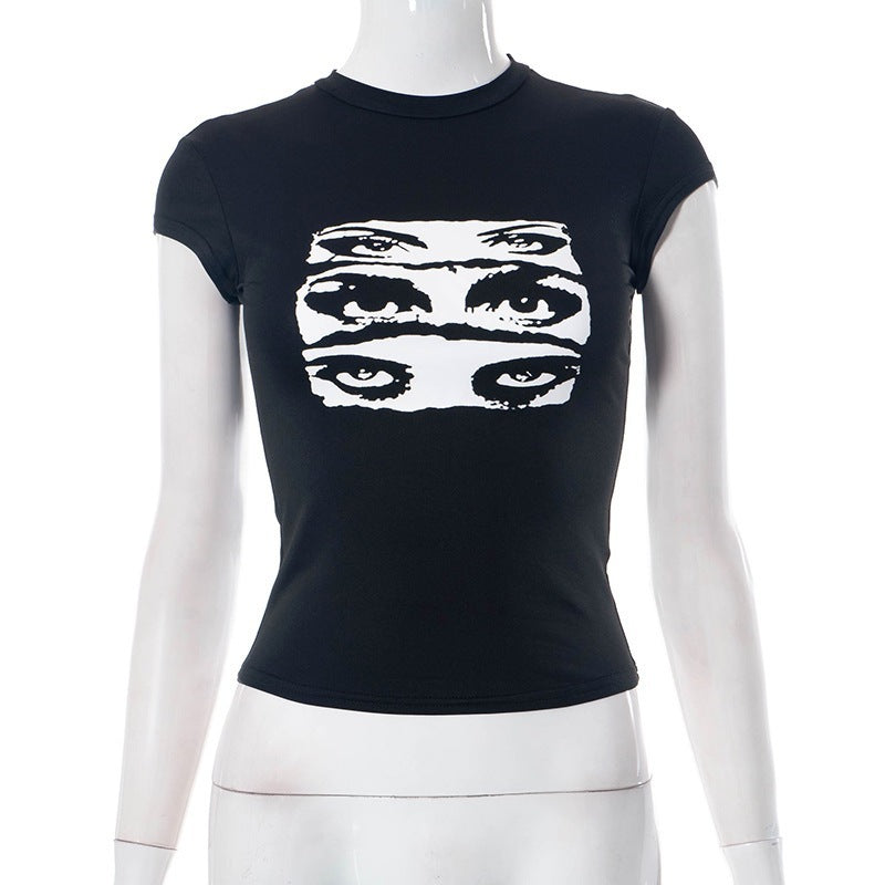 Women's Printed Letters 20 Midriff-baring Short Sleeve