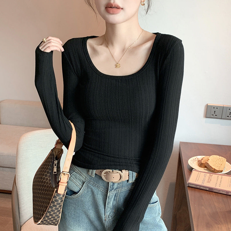 Big U-neck T-shirt Women's Bottoming Shirt Long Sleeve