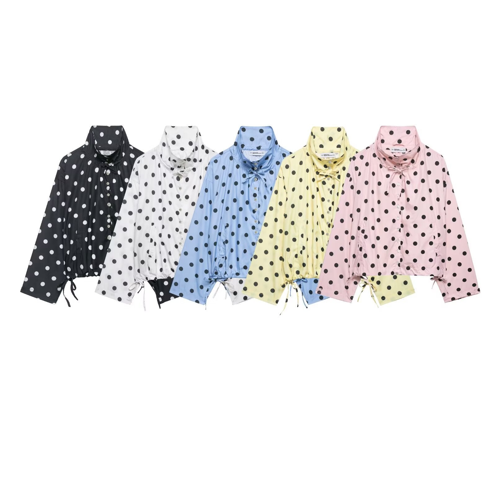 Single-breasted Stand Collar Bow-Tied Polka Dot Coat For Women