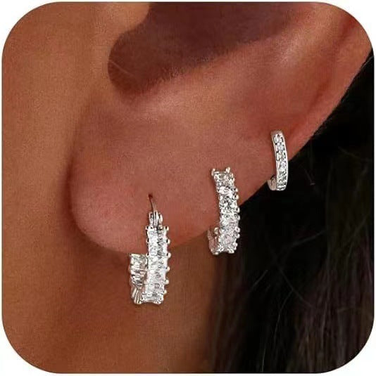Real Gold Brass Plating Inlaid Zircon Full Diamond Circle Elegant Lady Advanced Earring Set