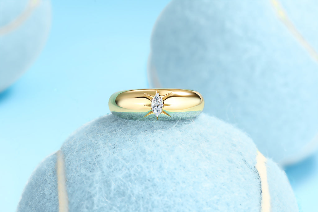 1Eight-prong Radiance - A Fashionable And Luxurious Jewelry Piece Set With Moissanite S925 Sterling Silver And Gold-plated Diamond Prohibit TikTok sales