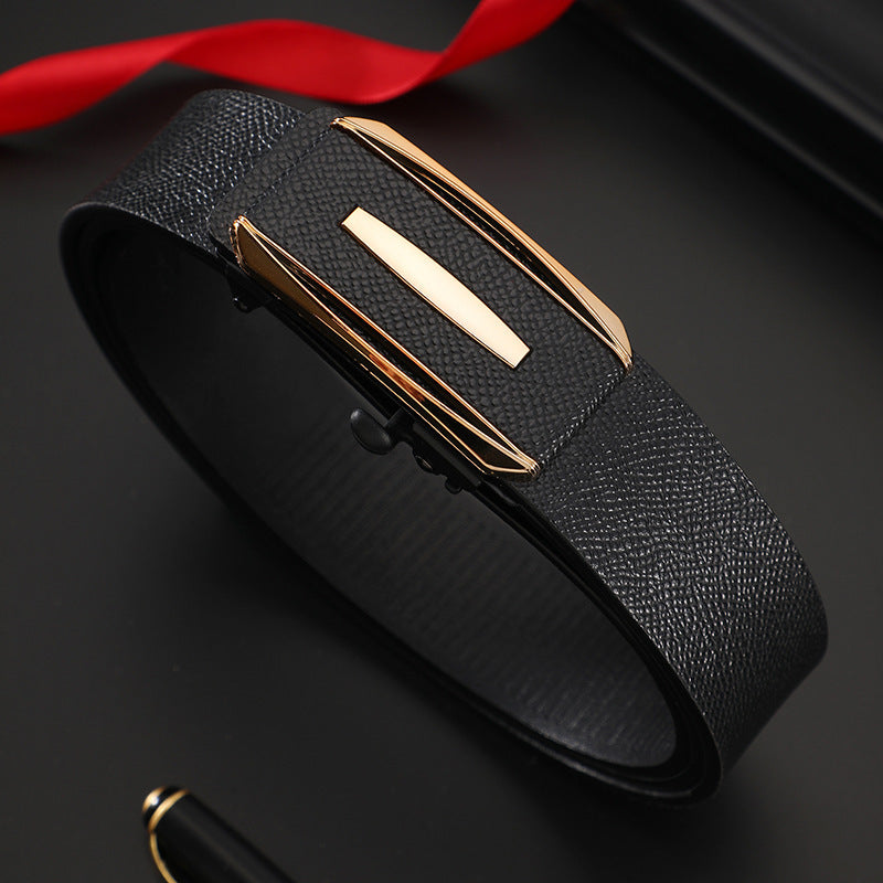 Men's Leather Belt Toothless Automatic Buckle Belt